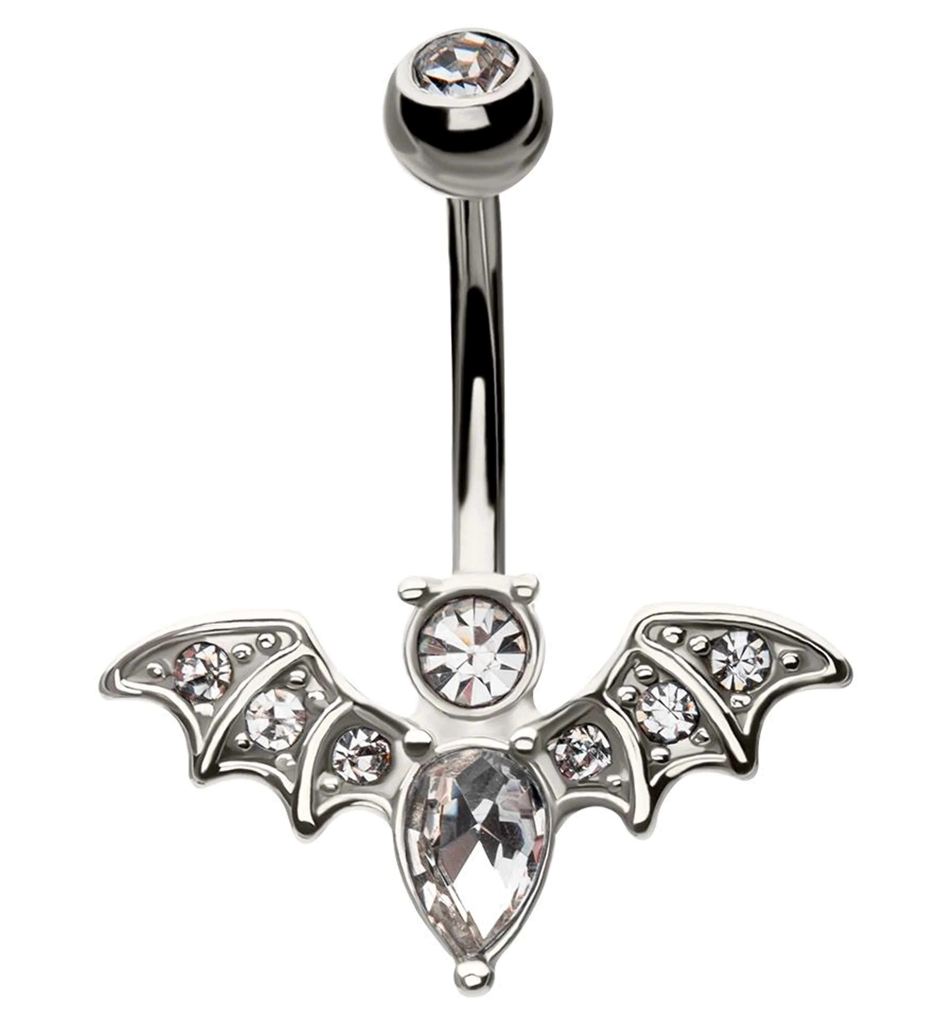 Bat Clear CZ Stainless Steel Belly Button Ring - Mrs Treak