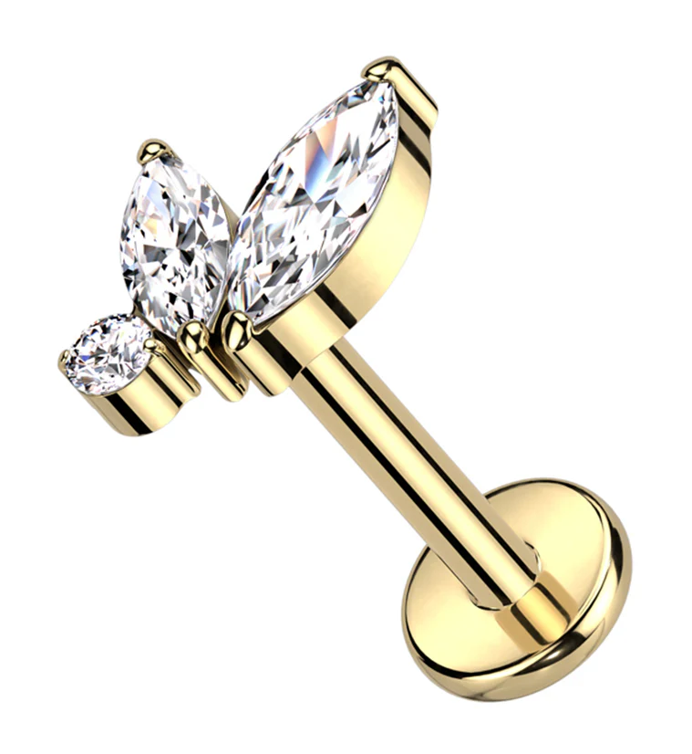 Gold PVD Coterie Clear CZ Titanium Internally Threaded Labret - Mrs Treak