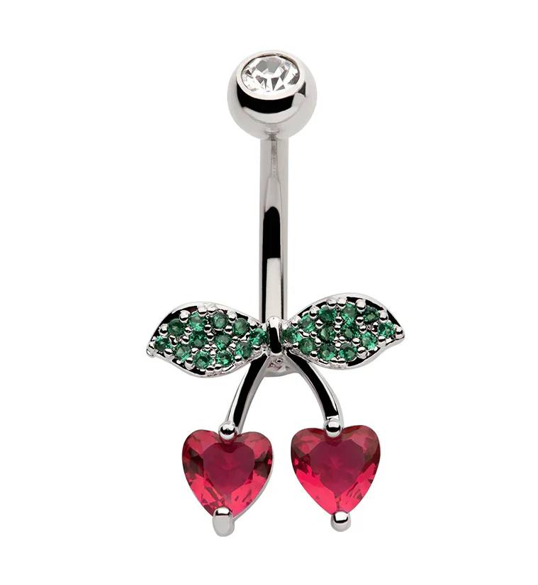 Cherry Love CZ Stainless Steel Belly Button Ring - Mrs Treak