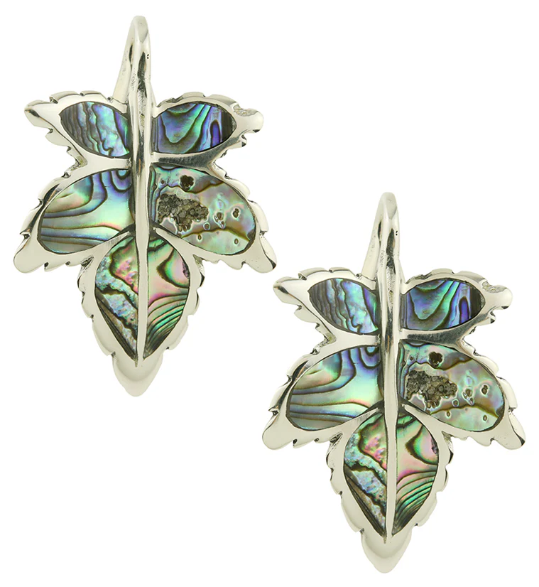 Abalone Leaf White Brass Ear Weights - Mrs Treak
