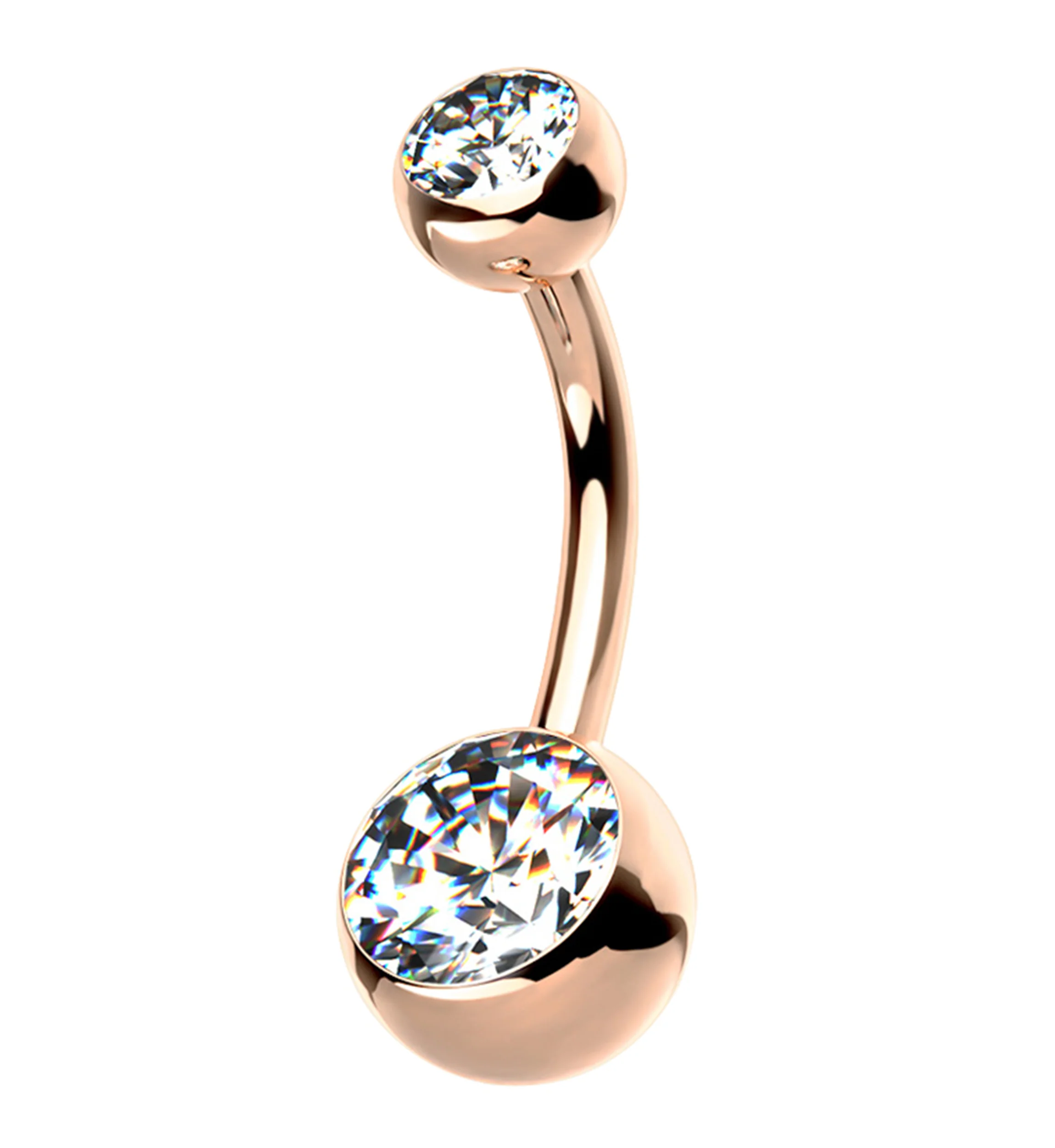 Rose Gold PVD Clear CZ Internally Threaded Titanium Belly Button Ring - Mrs Treak