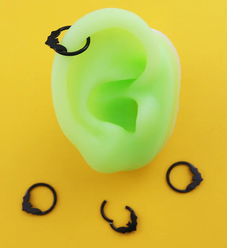 Black PVD Flying Bat Stainless Steel Hinged Segment Ring - Mrs Treak