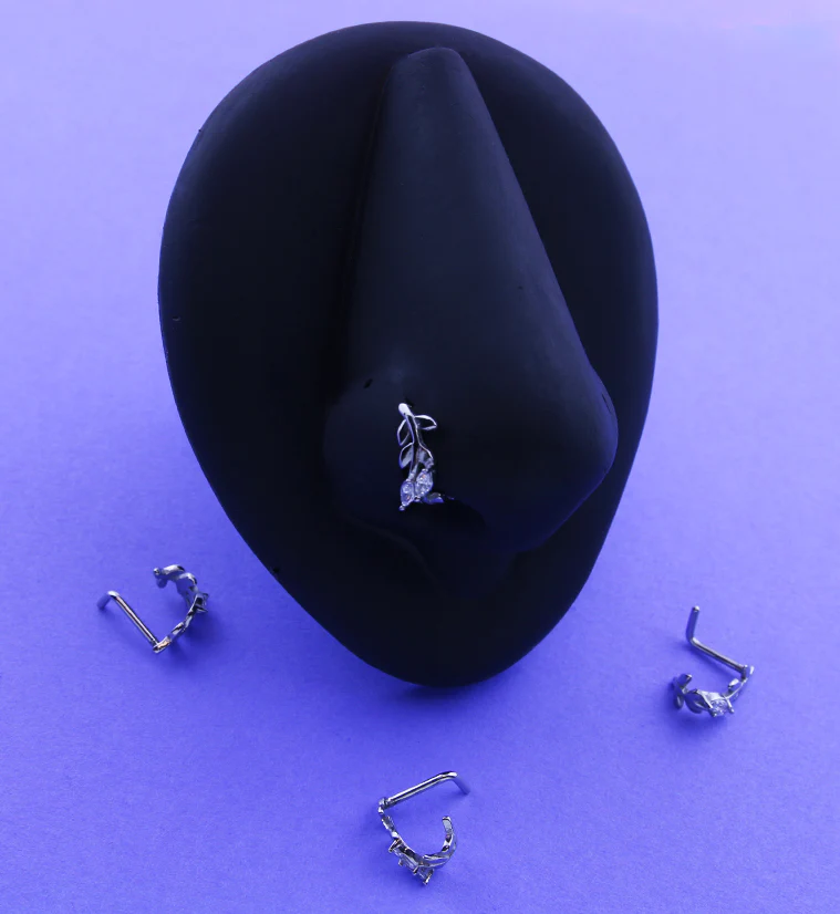 Wrapped Leaf Clear CZ Nose Curve - Mrs Treak