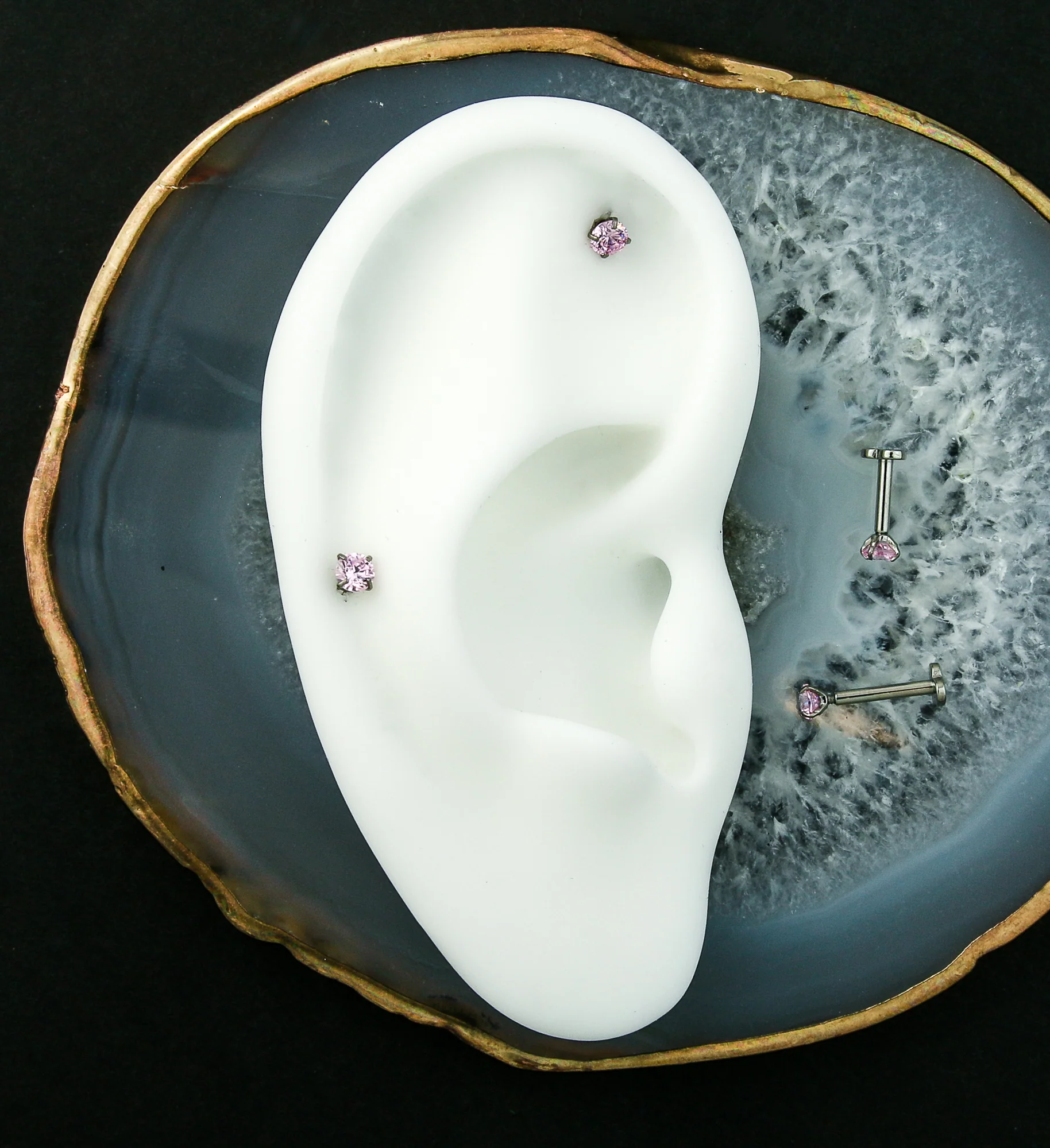 Prong Pink CZ Internally Threaded Titanium Heart Disk Labret - Mrs Treak