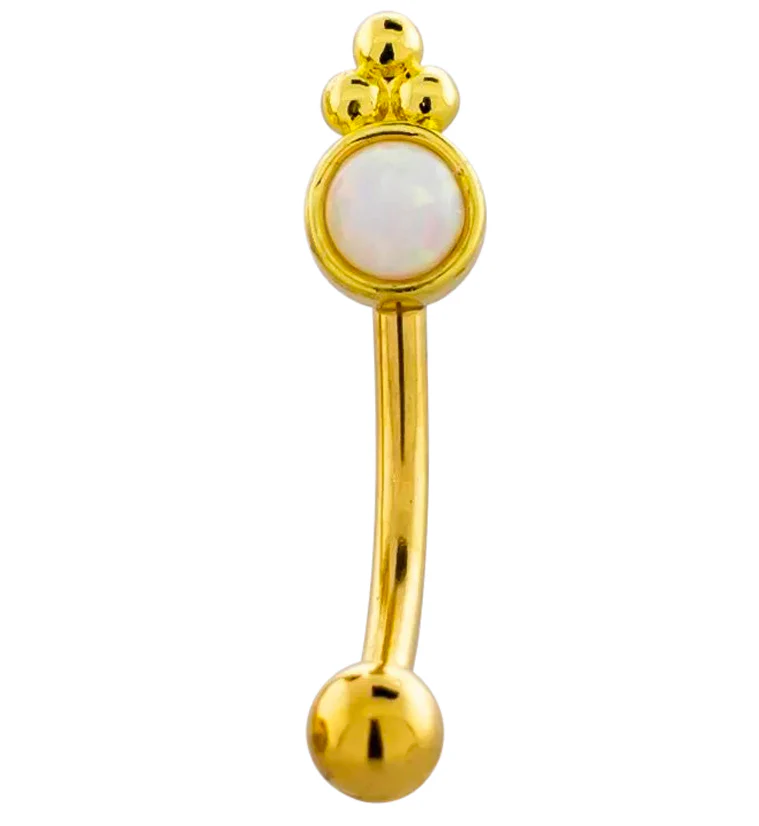 Gold PVD Beaded White Opalite Stainless Steel Curved Barbell - Mrs Treak