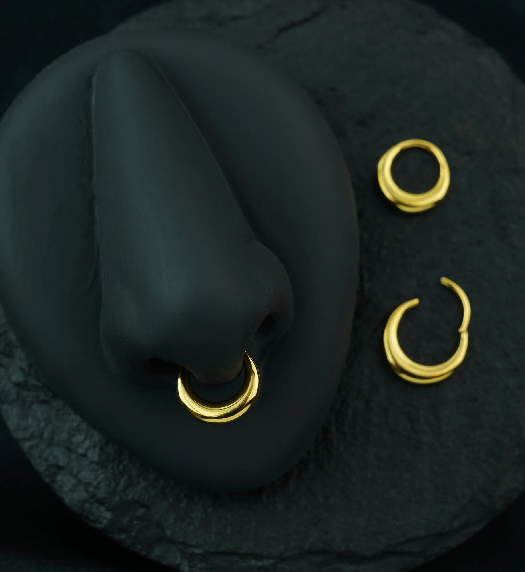 24kt Gold PVD Broad Dome Titanium Hinged Segment Ring - Mrs Treak