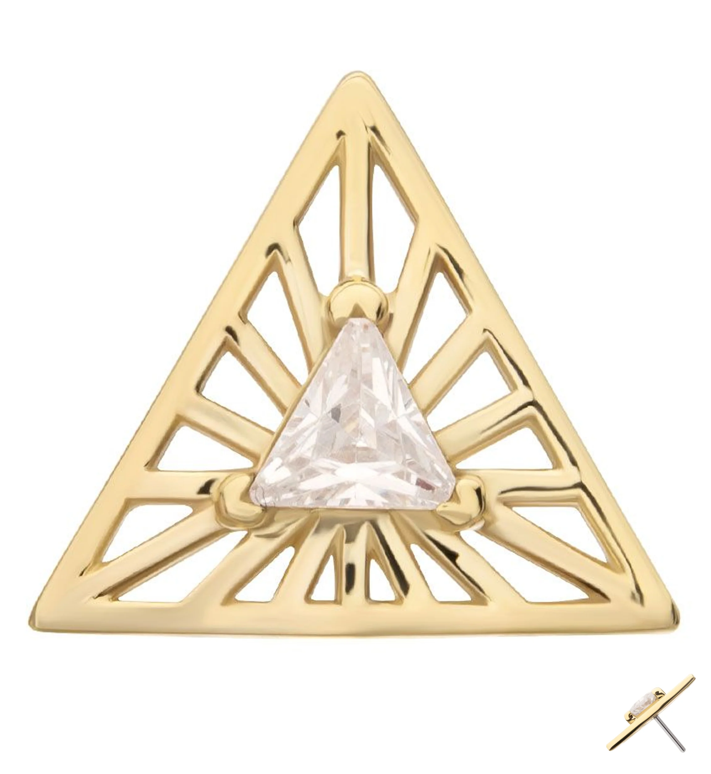 14kt Gold Empire Triangle Clear CZ Threadless Top - Mrs Treak
