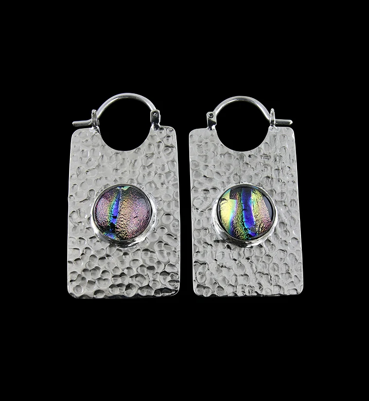 14G Lateral Rainbow Dichroic Glass White Brass Hangers - Earrings - Mrs Treak