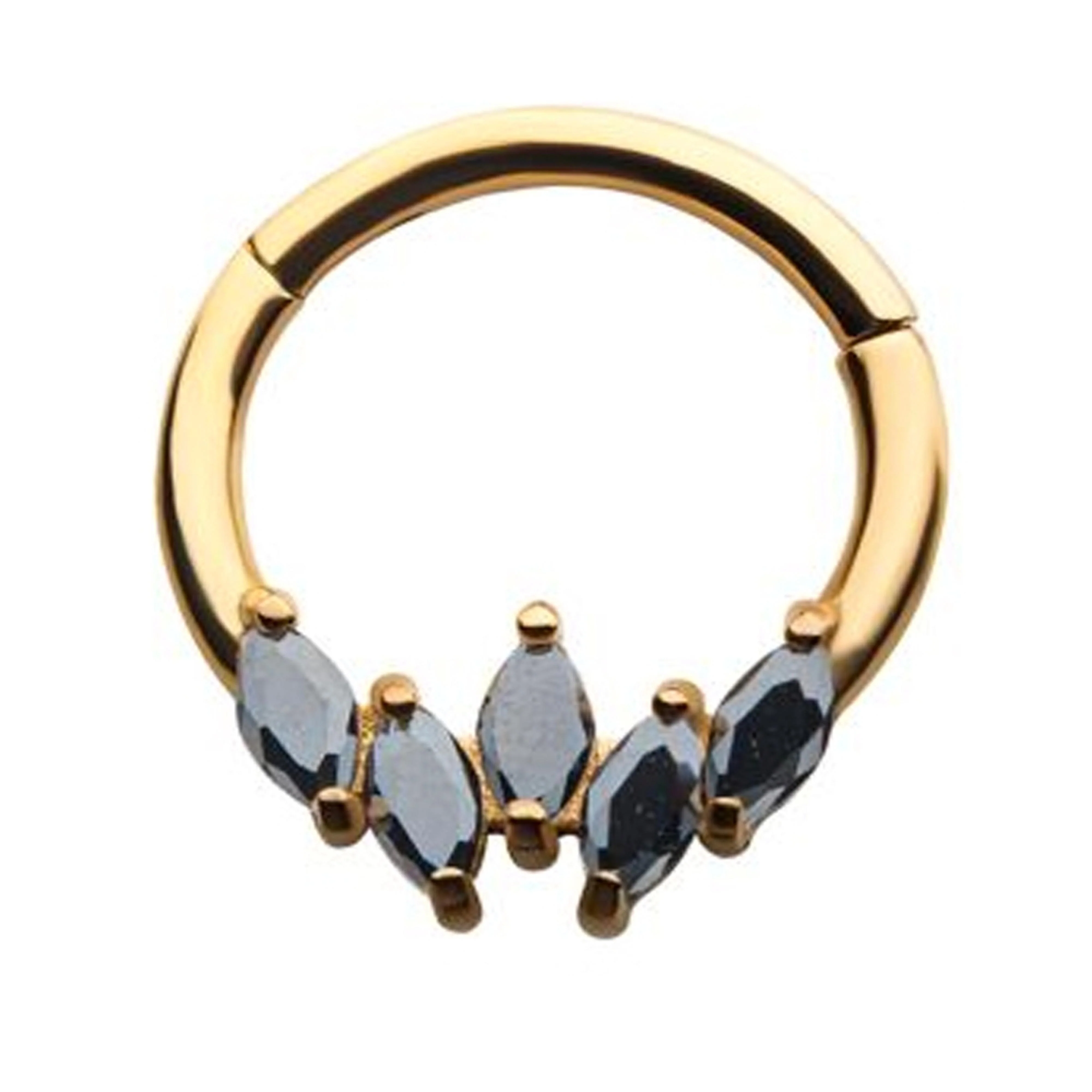 Auroral Black CZ Gold PVD Hinged Segment Ring - Mrs Treak