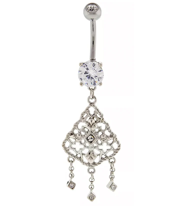 Chandelier CZ Dangle Stainless Steel Belly Button Ring - Mrs Treak