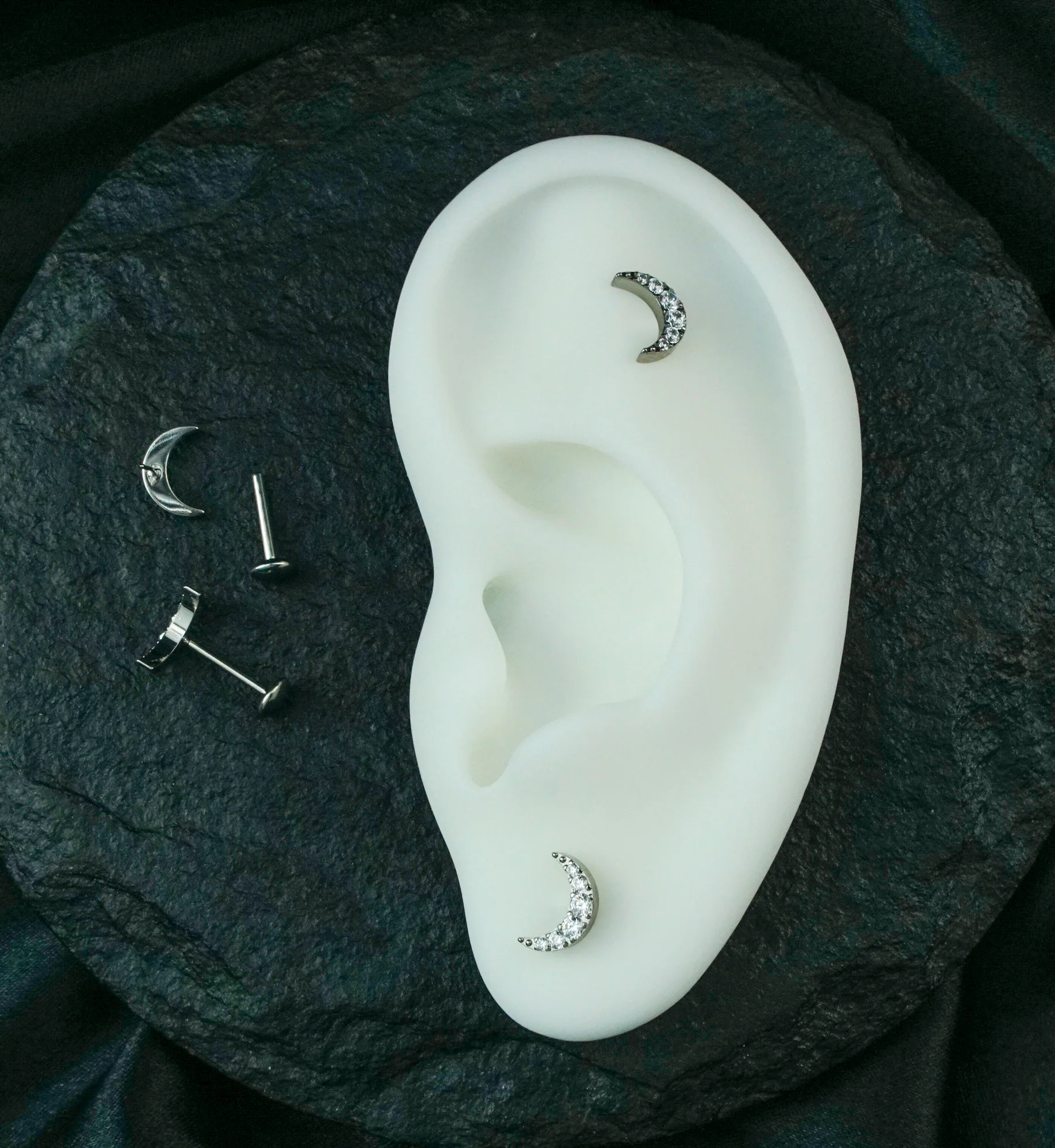 Crescent Moon Clear CZ Titanium Convex Disk Labret - Mrs Treak