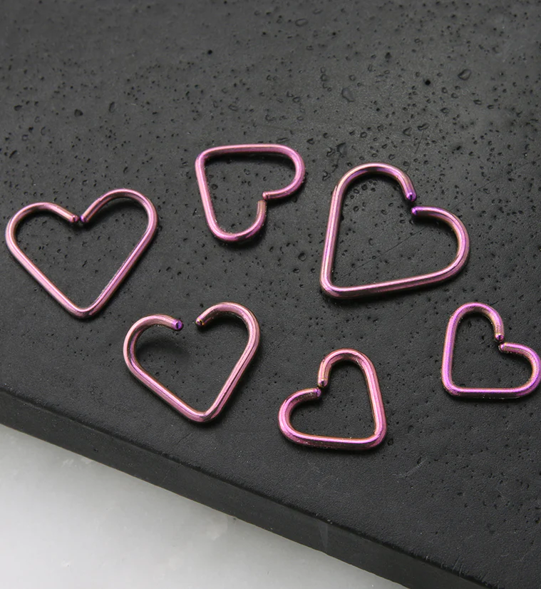 Pink Anodized Heart Seamless Titanium Hoop Ring - Mrs Treak