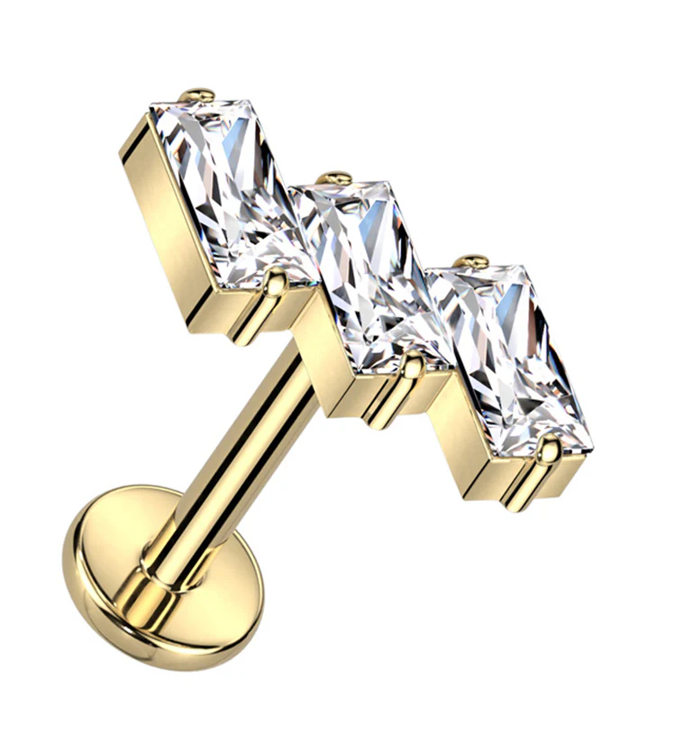 Gold PVD Slant Clear CZ Titanium Internally Threaded Labret - Mrs Treak