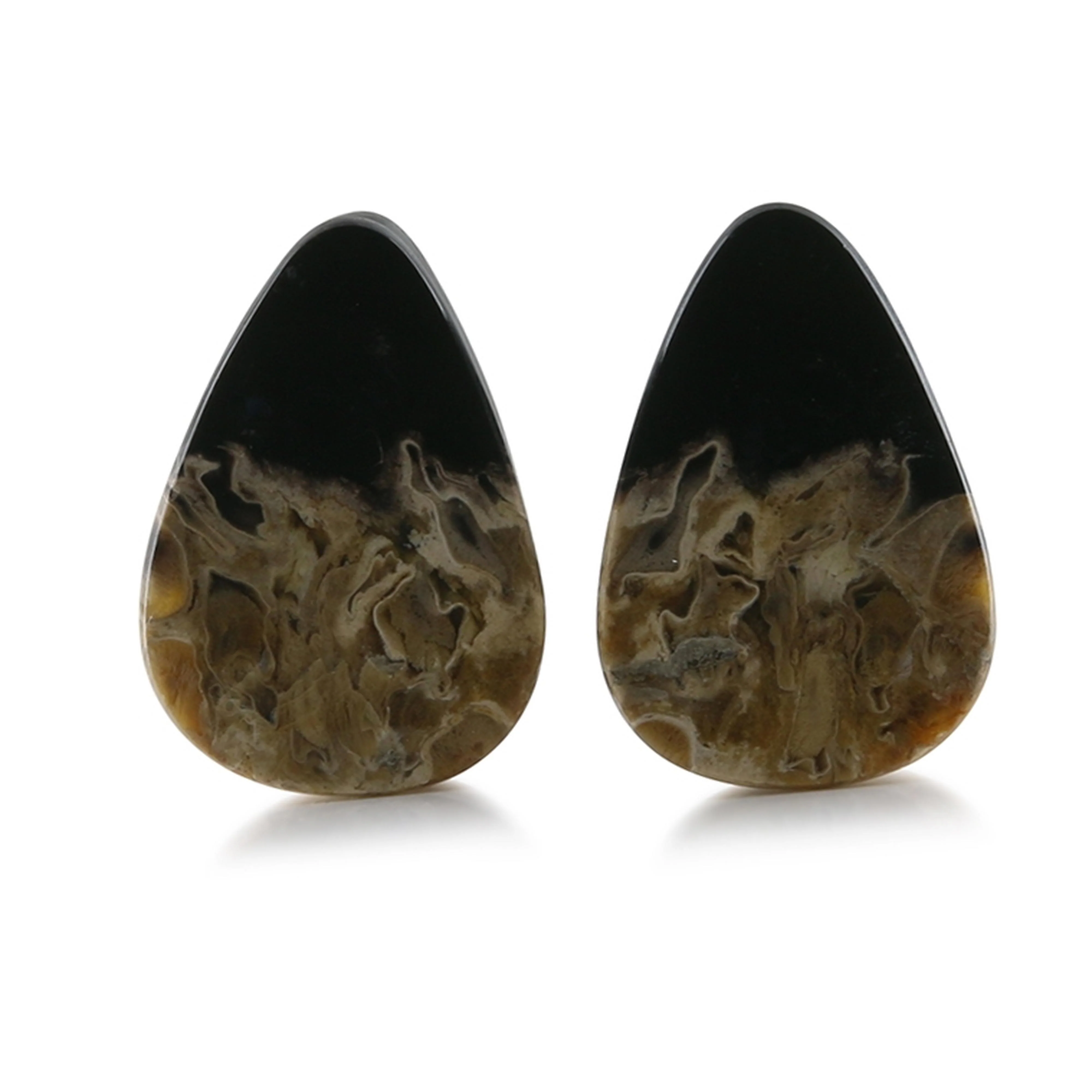 Petrified Palm Root Stone Teardrop Plugs 15-16