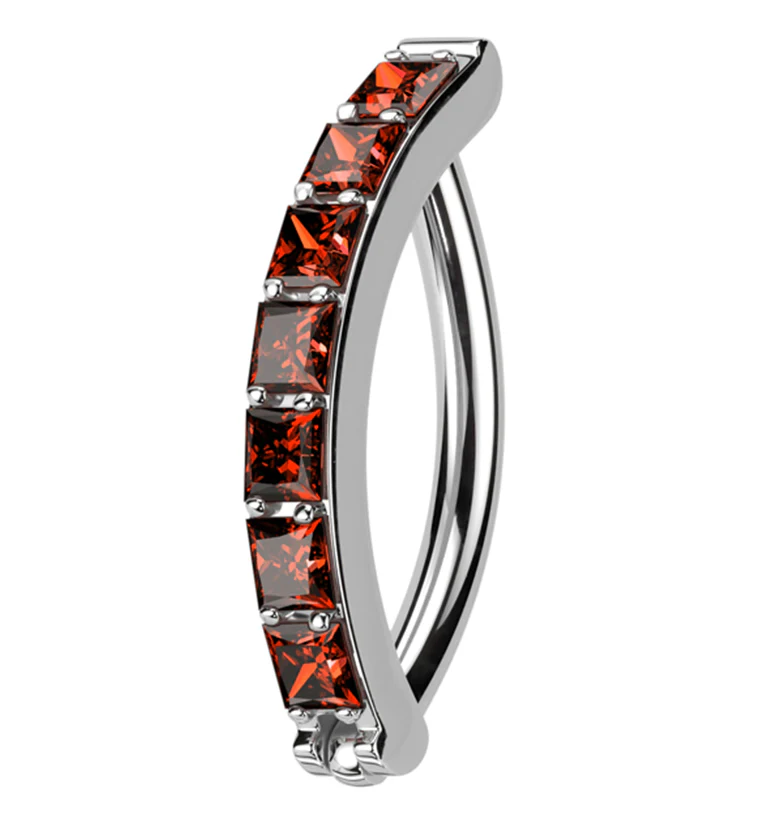 Vertical Red CZ Titanium Hinged Segment Ring - Mrs Treak