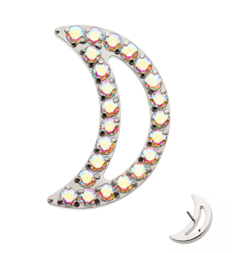 Lined Half Moon Rainbow Aurora CZ Threadless Titanium Top - Mrs Treak