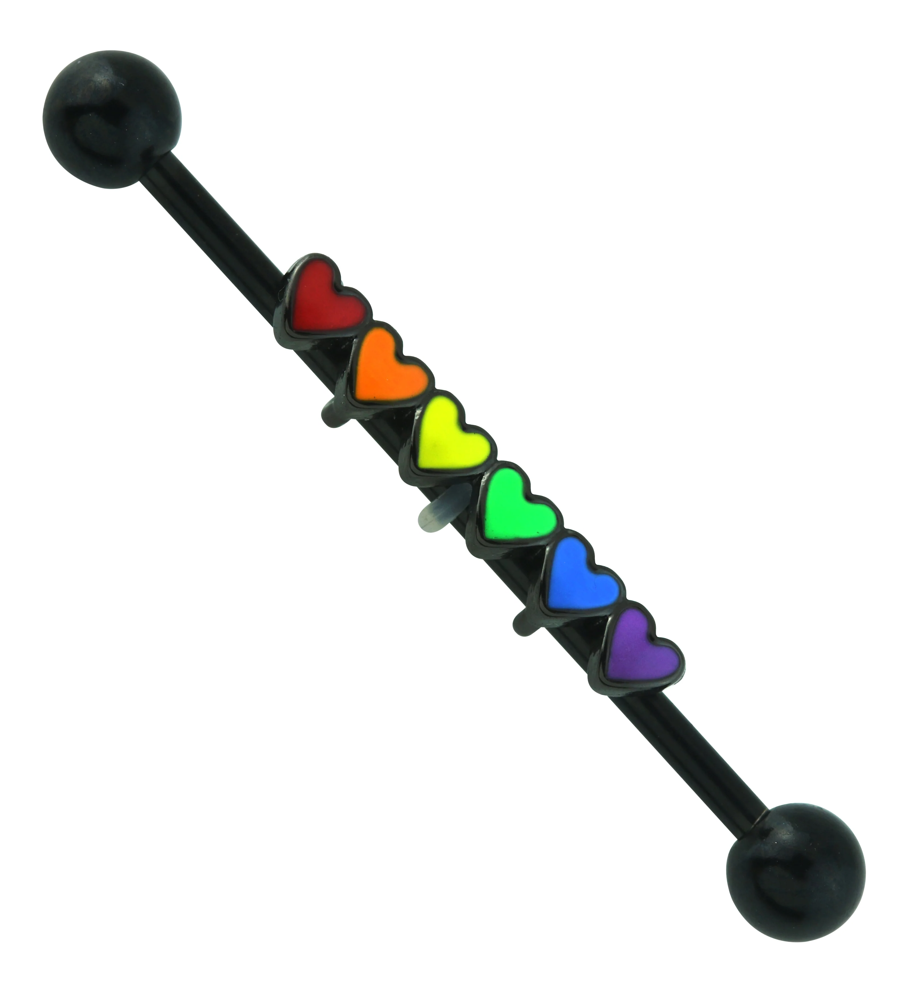 Black PVD Rainbow Hearts Industrial Barbell - Mrs Treak