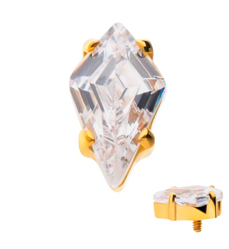 24kt Gold PVD Kite CZ Internally Threaded Titanium Top - Mrs Treak