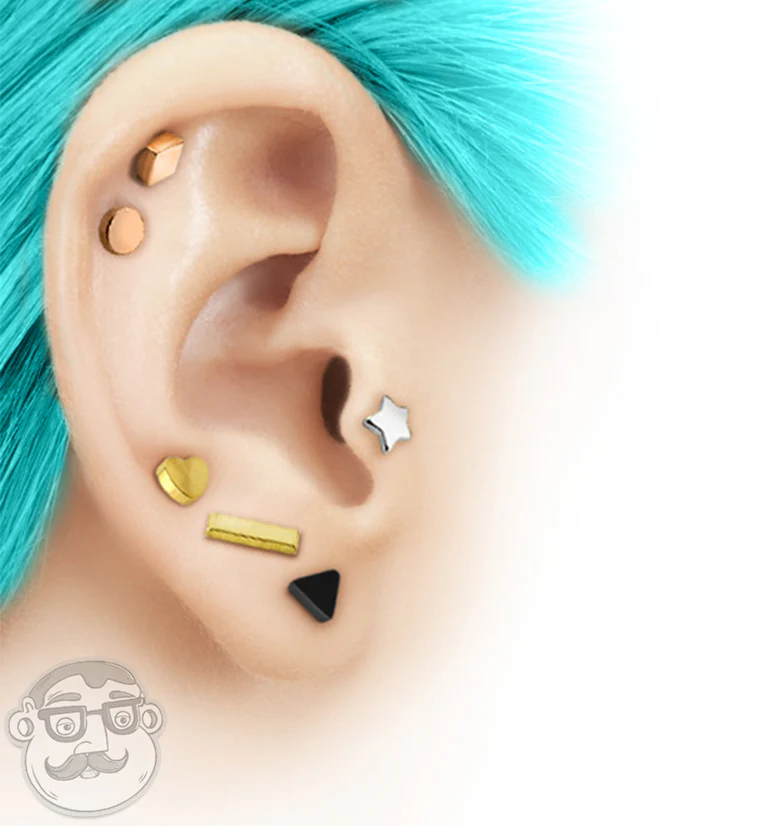 16G PVD Gold Heart Top Internally Threaded Flat Back Steel Post - Mrs Treak