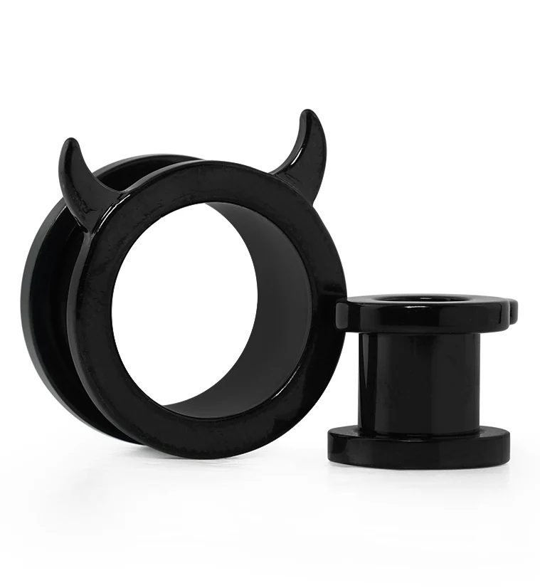 Black PVD Devil Horns Stainless Steel Tunnel Plugs - Mrs Treak