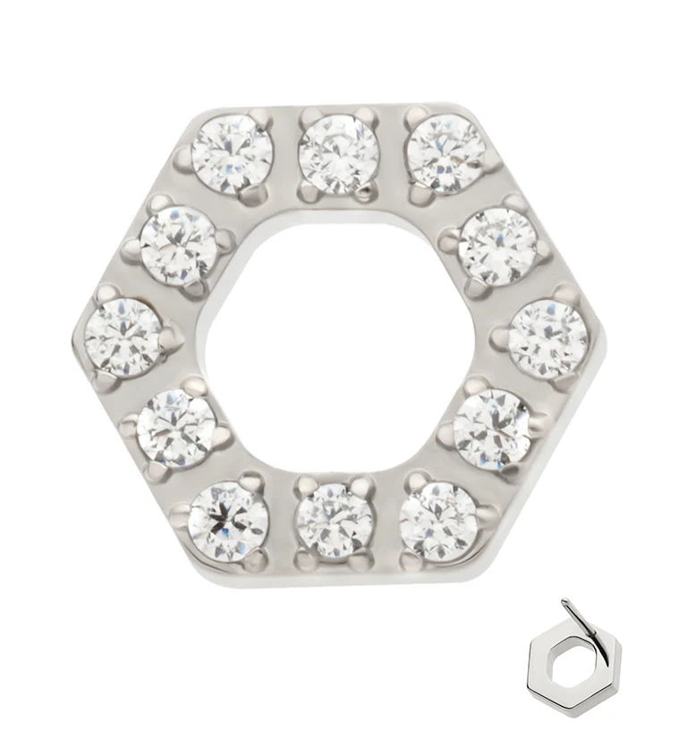 Hexagon Pave Clear CZ Threadless Titanium Top - Mrs Treak