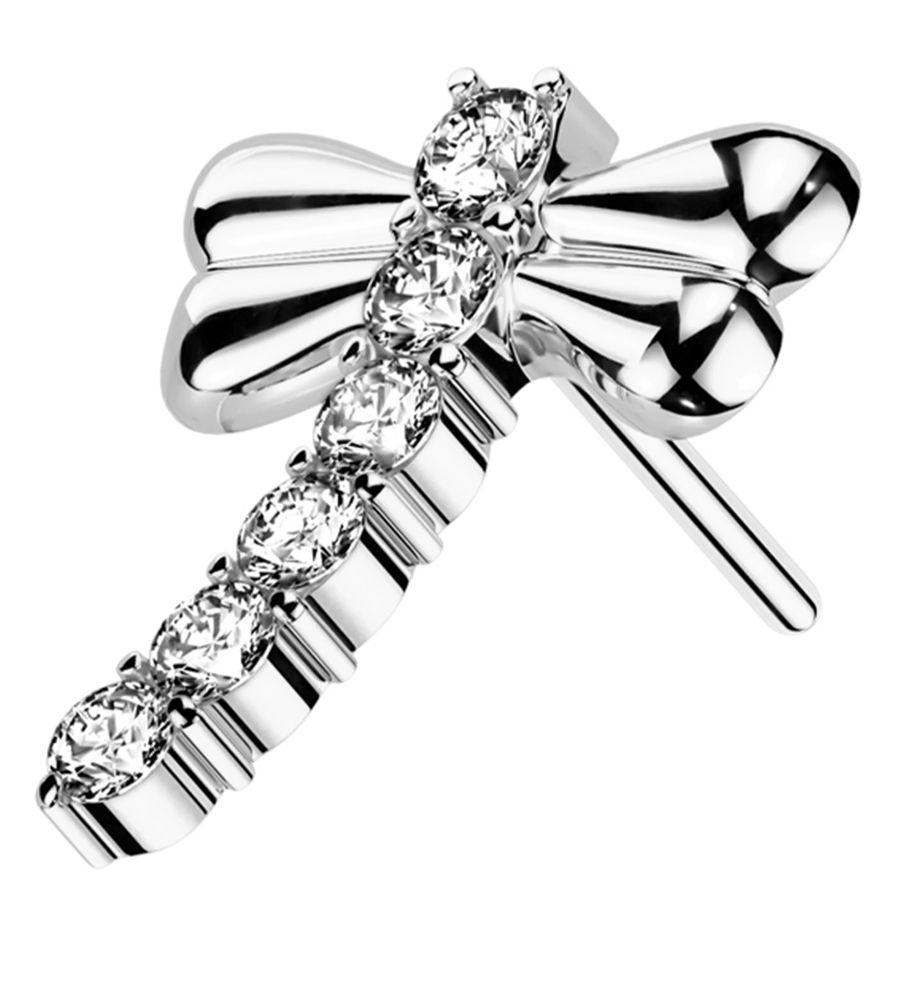 14kt White Gold Firefly Clear CZ Threadless Top - Mrs Treak