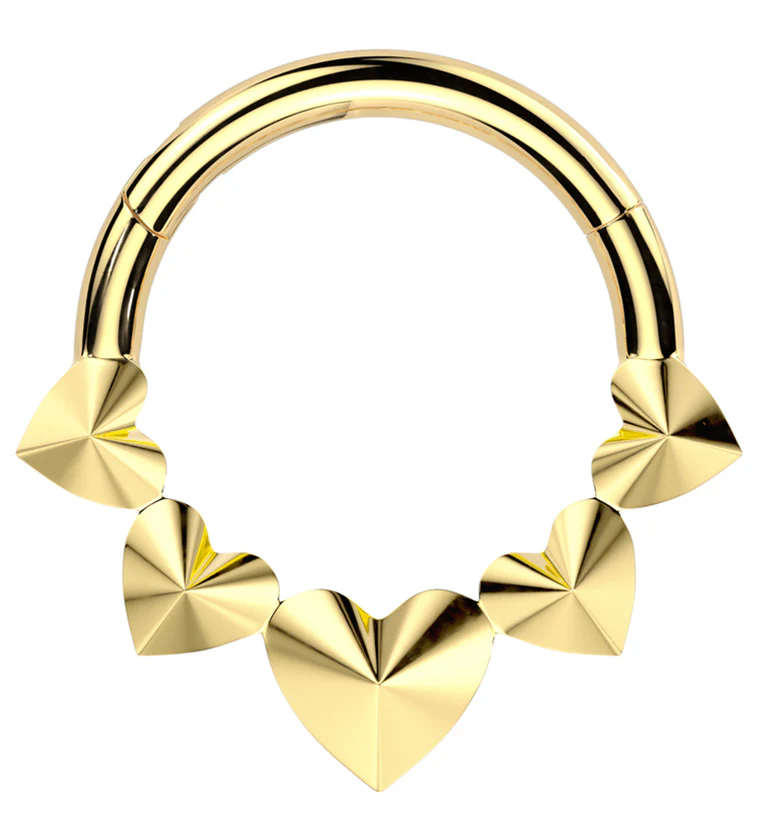 Gold PVD Polyhedra Hearts Titanium Hinged Segment Ring - Mrs Treak
