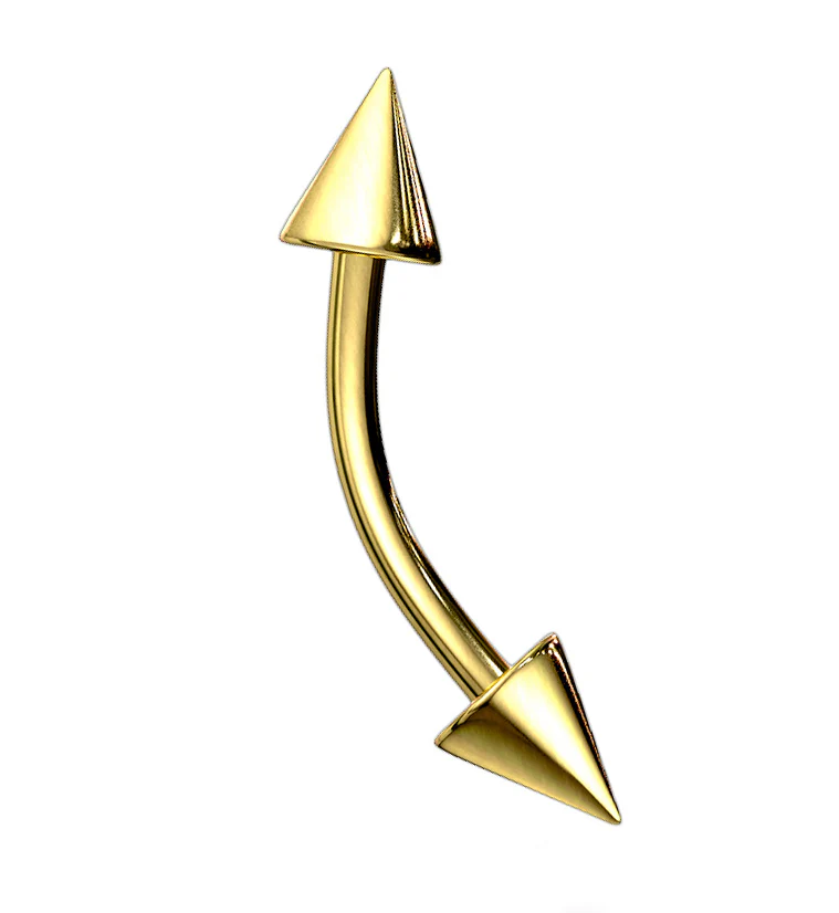 Gold PVD Spiked Curved Barbell - Mrs Treak