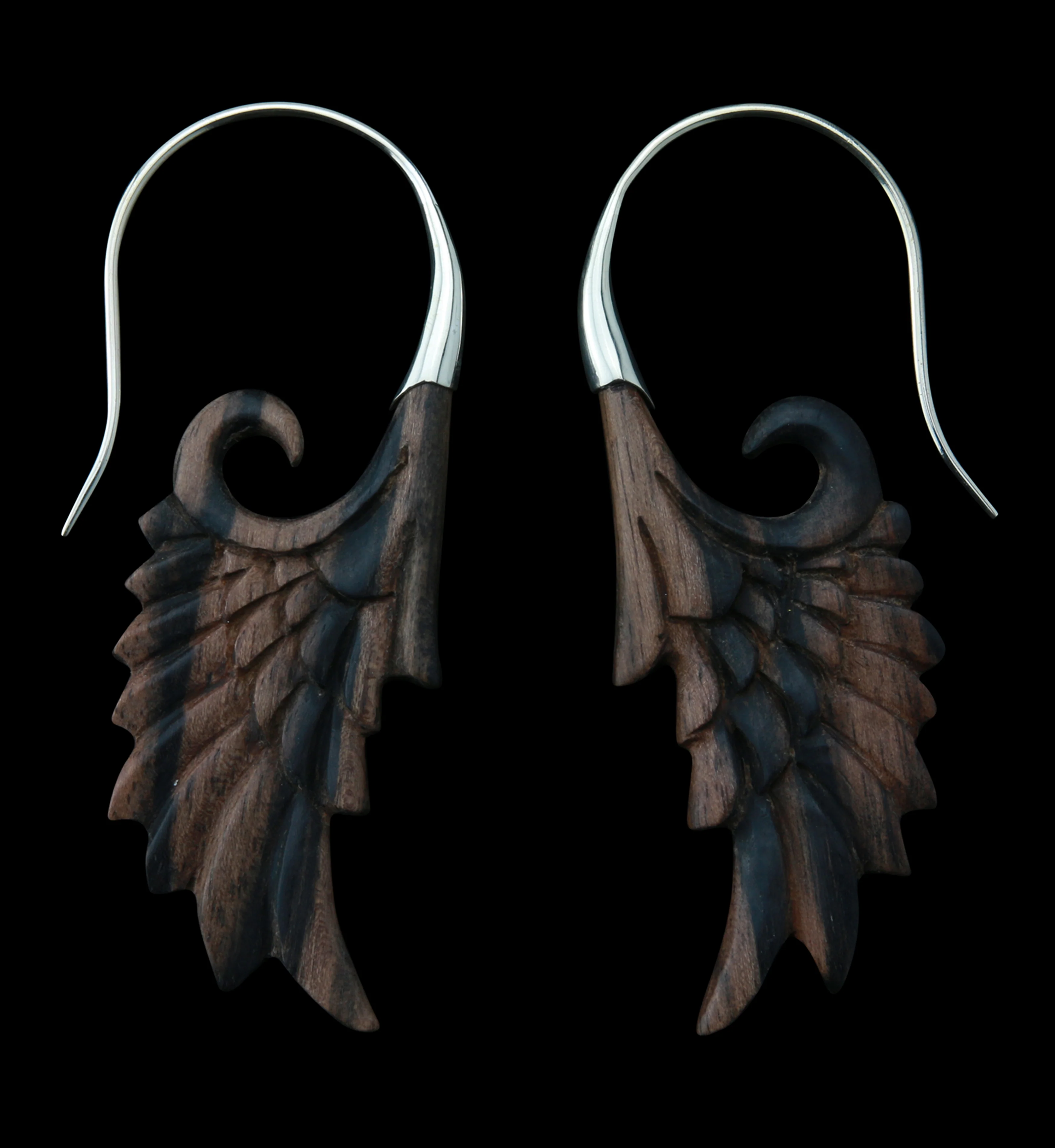 18G Wing White Brass Areng Wood Hangers / Earrings - Mrs Treak