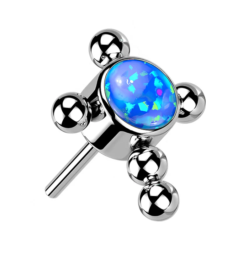 Blue Opalite Beaded Cross Titanium Threadless Top - Mrs Treak