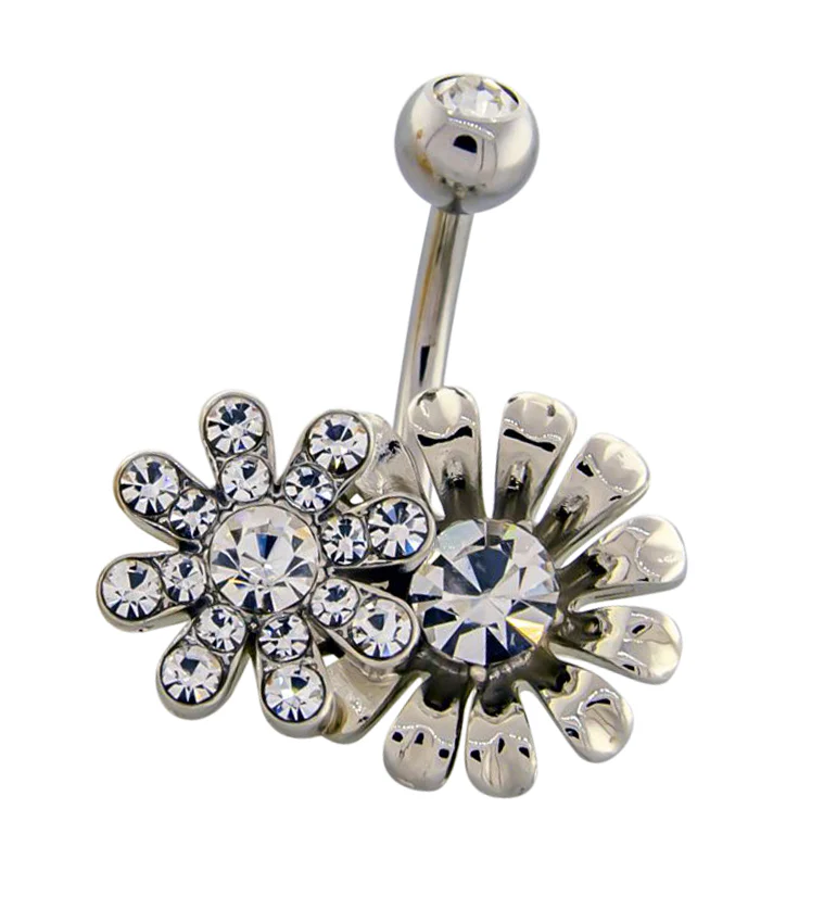 Double Flower CZ Belly Ring - Mrs Treak
