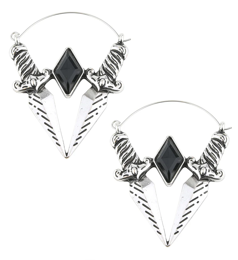 Double Dagger Black CZ Stainless Steel Plug Hoops - Mrs Treak