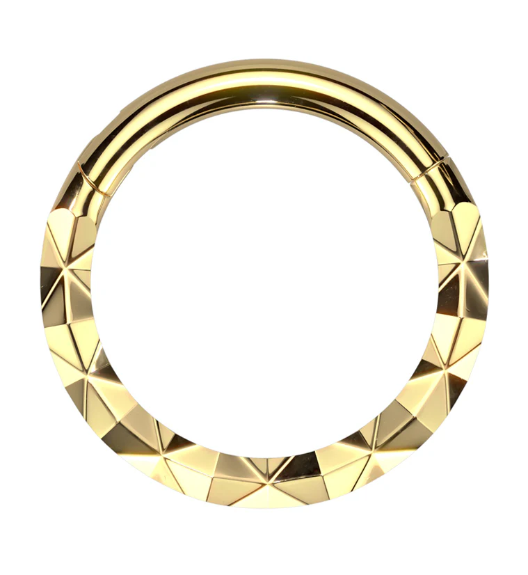 Gold PVD Faceted Front Stainless Steel Hinged Segment Ring - Mrs Treak