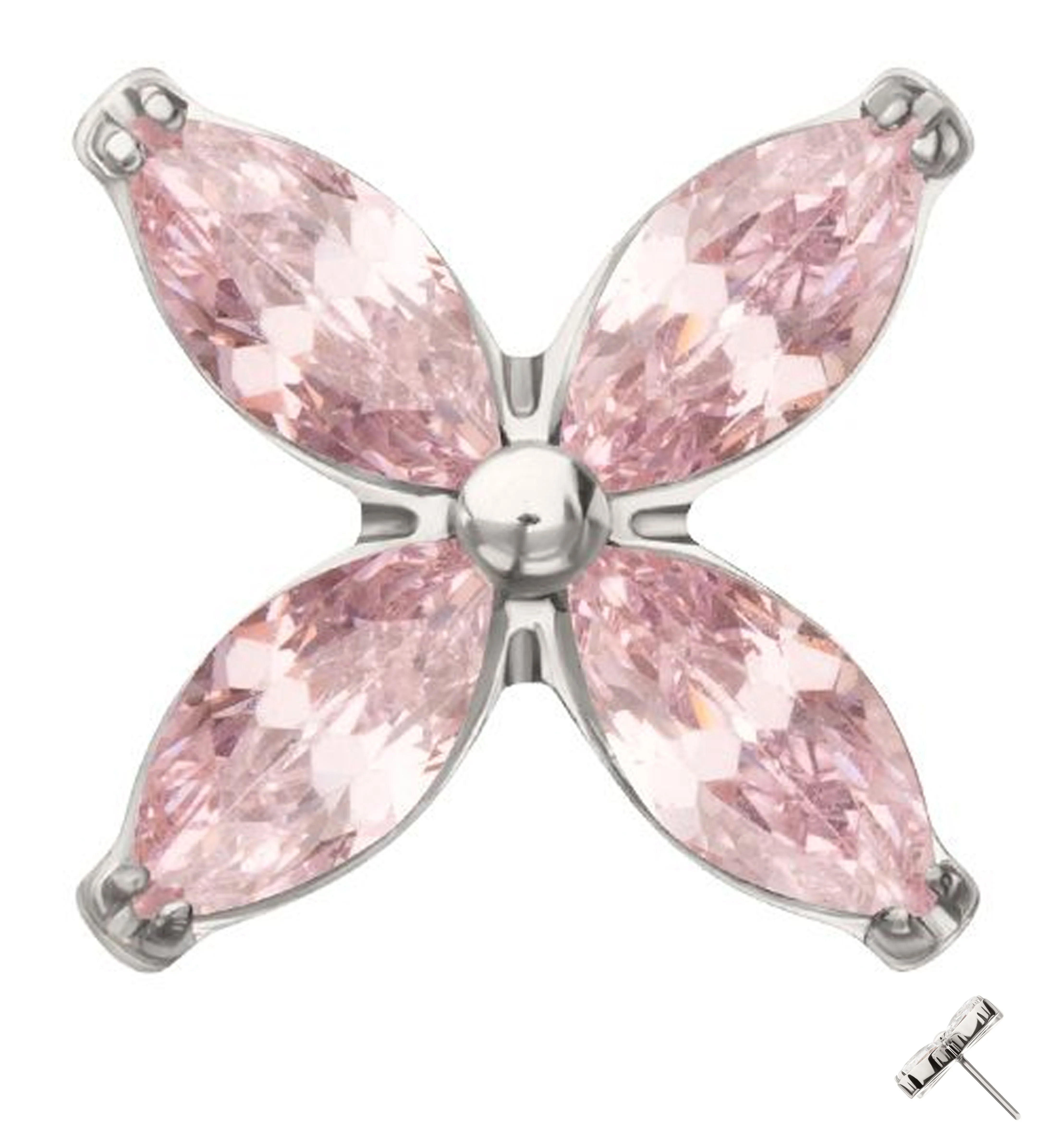 Tetrad Marquise Light Pink CZ Threadless Titanium Top - Mrs Treak