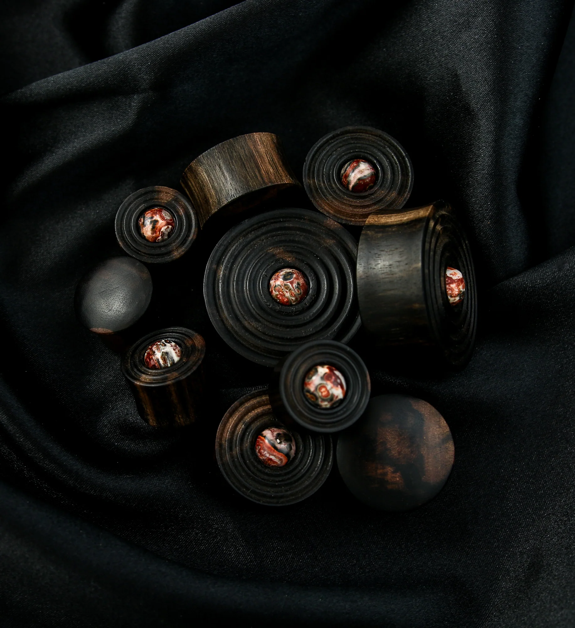 Ecliptic Areng Wood Plugs With Leopard Jasper Stone Inlay - Mrs Treak