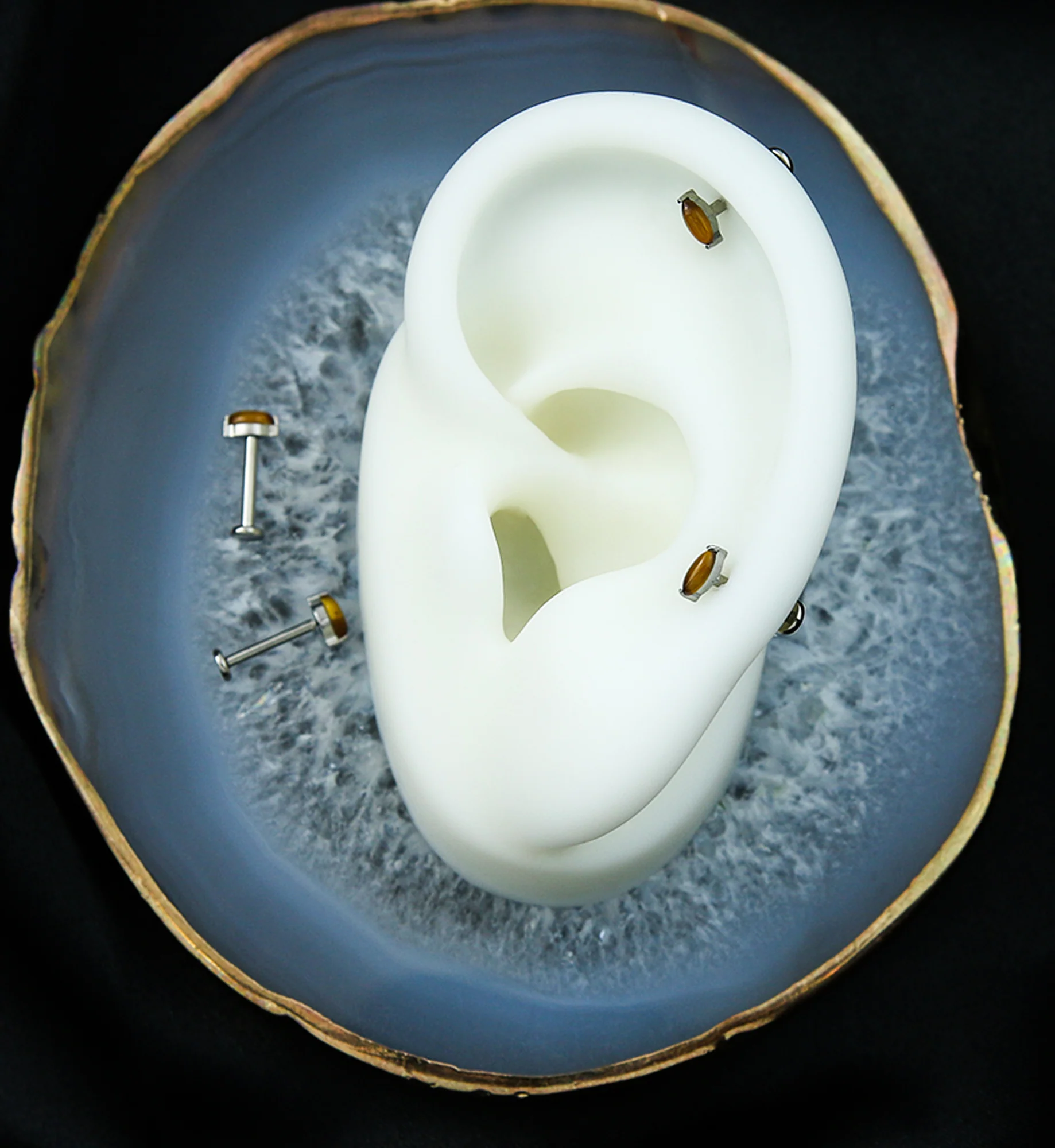 Tiger Eye Marquise Titanium Threadless Labret - Mrs Treak