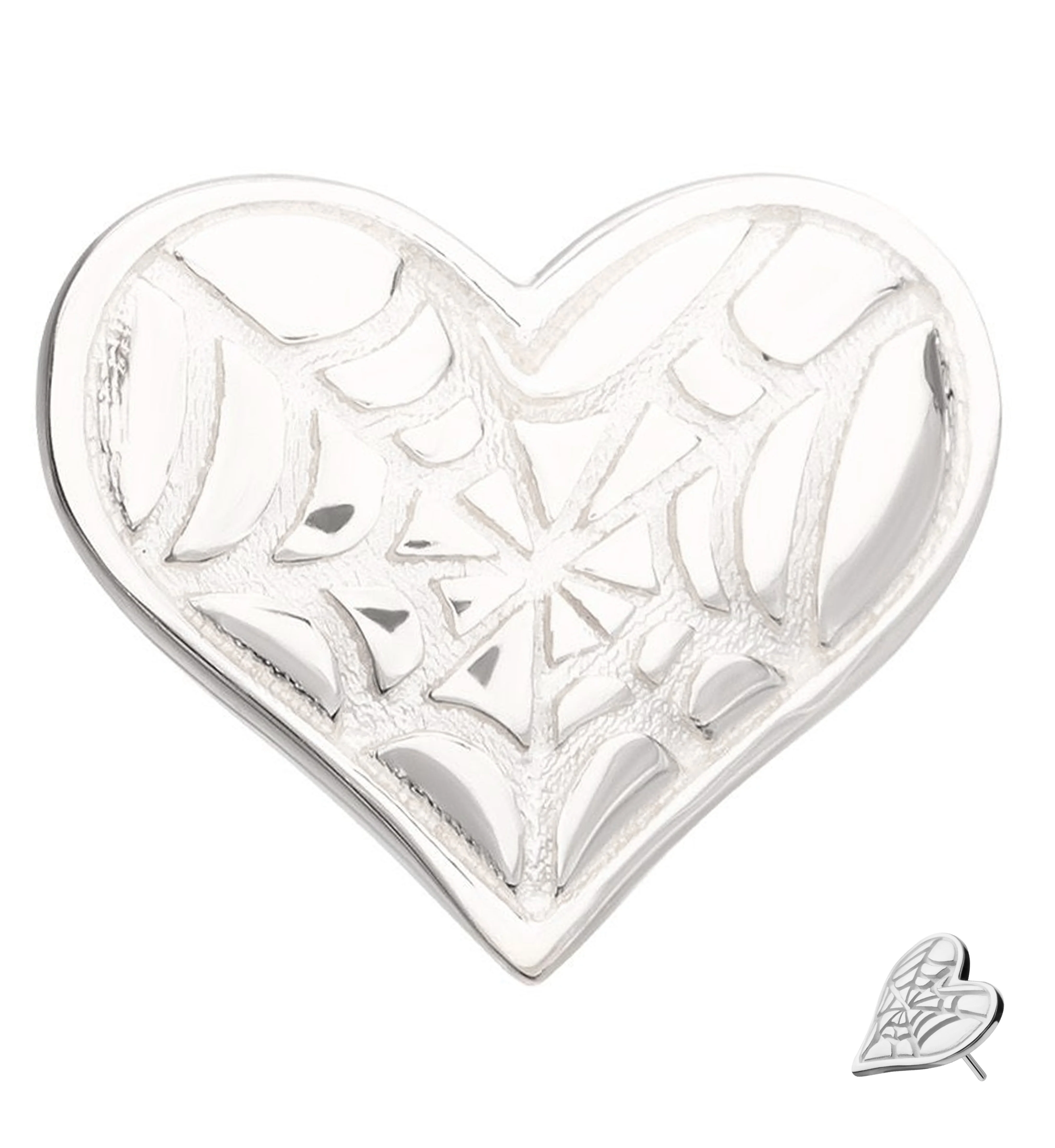 14kt White Gold Spiderweb Etched Heart Threadless Top - Mrs Treak