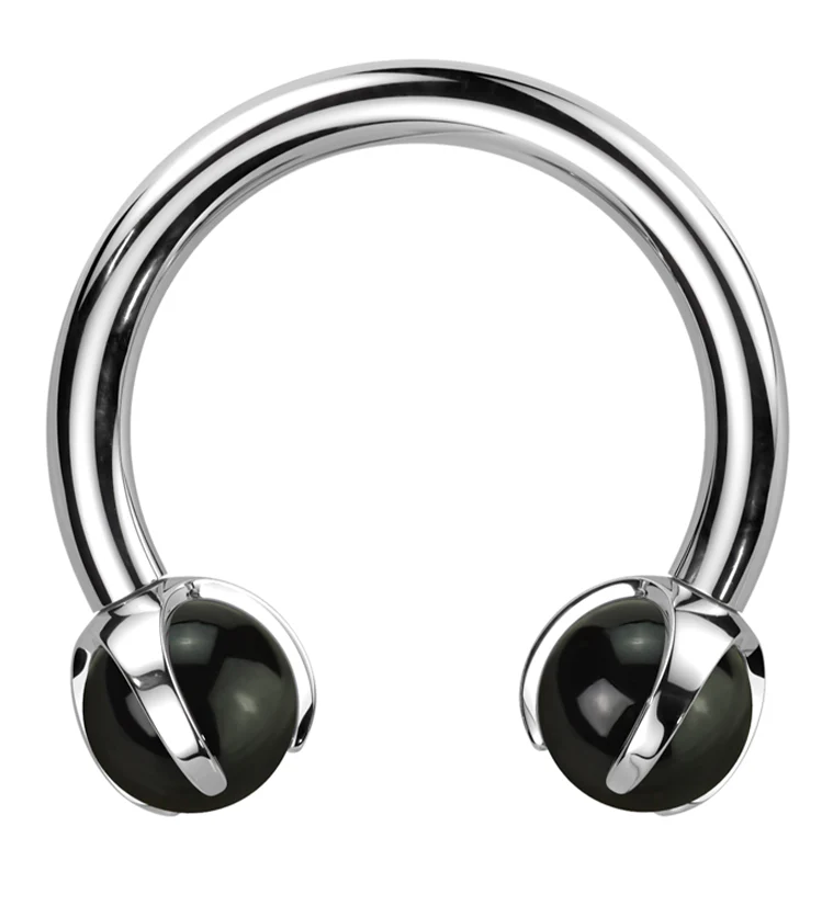 Claw Black Onyx Stone Titanium Internally Threaded Circular Barbell - Mrs Treak
