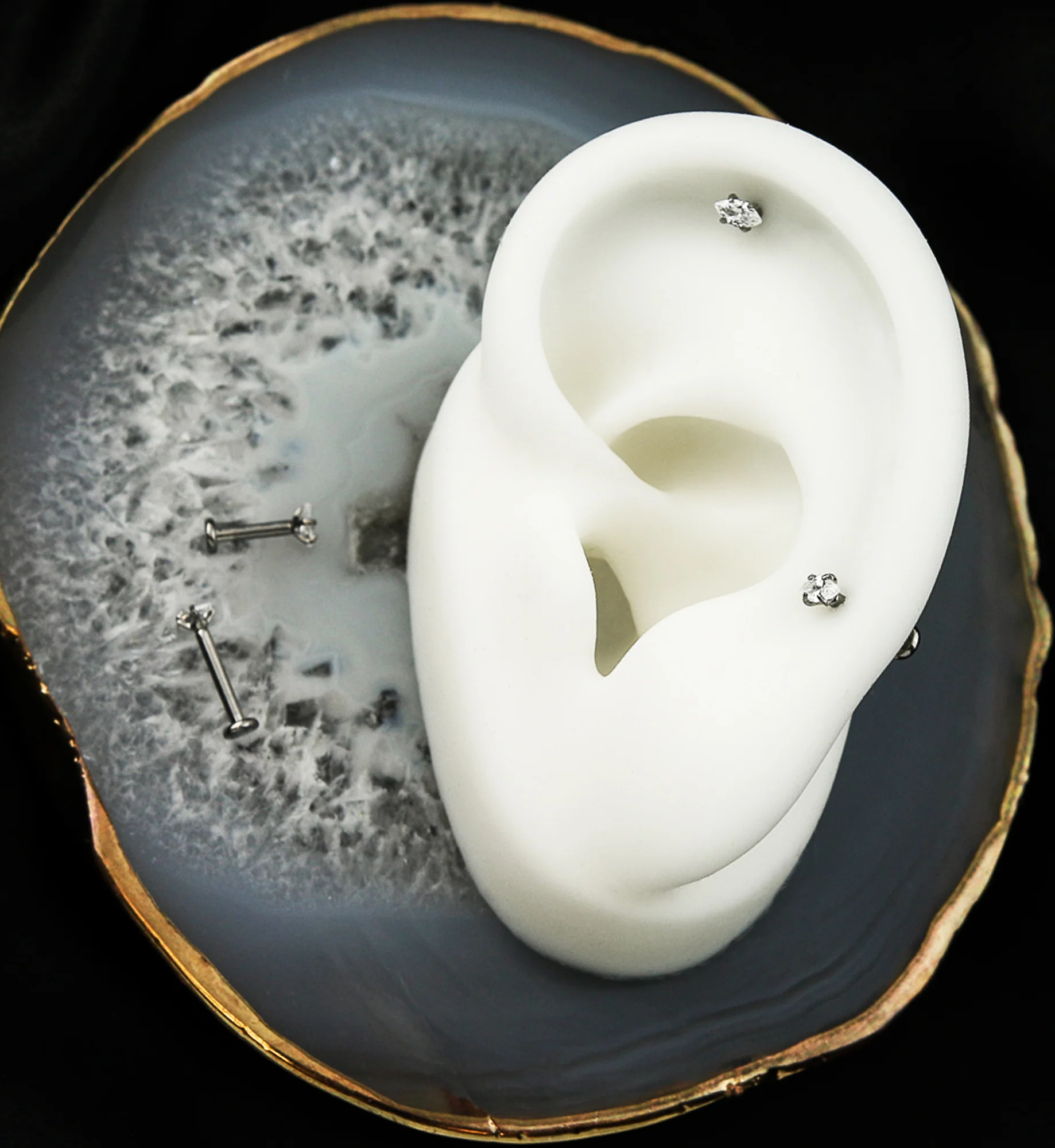 Marquise Clear CZ Internally Threaded Titanium Labret Post - Mrs Treak