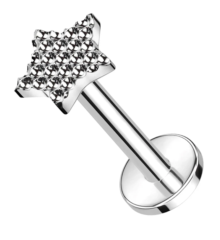 Beaded Star Internally Threaded Titanium Labret - Mrs Treak