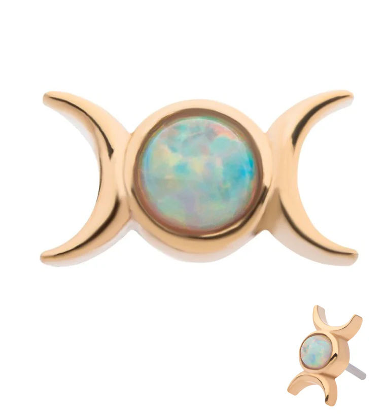 14kt Gold Double Crescent White Opalite Threadless Top - Mrs Treak