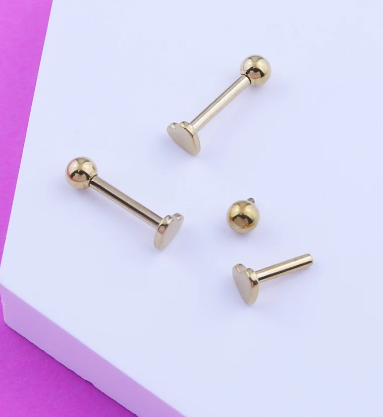 Gold PVD Ball Heart End Internally Threaded Titanium Labret - Mrs Treak