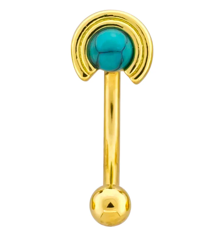 Gold PVD Halo Turquoise Howlite Stone Stainless Steel Curved Barbell - Mrs Treak