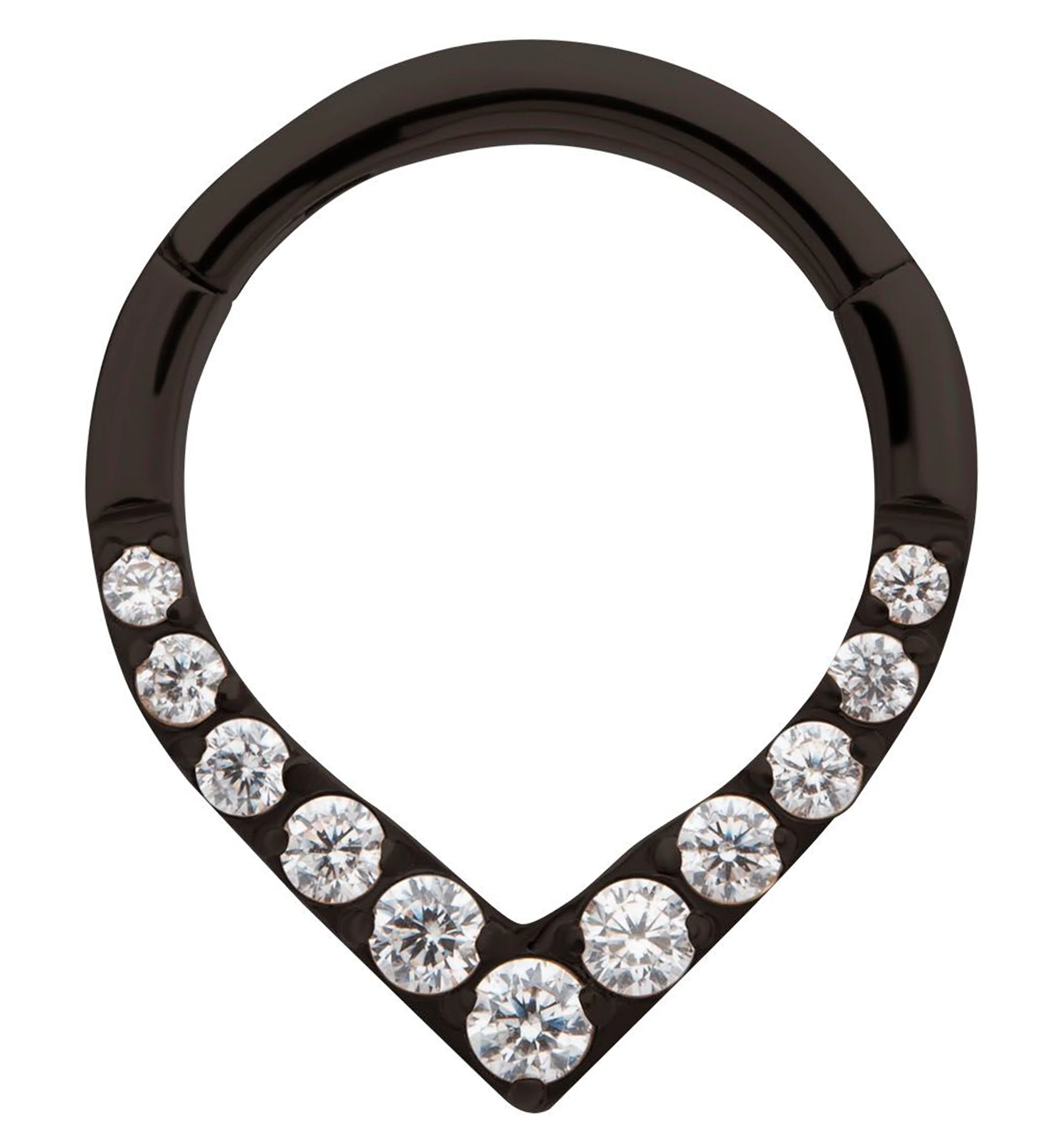 Black PVD Point Clear CZ Titanium Hinged Segment Ring - Mrs Treak