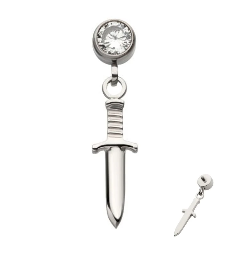 Dangle Dagger Clear CZ Internally Threaded Top - Mrs Treak