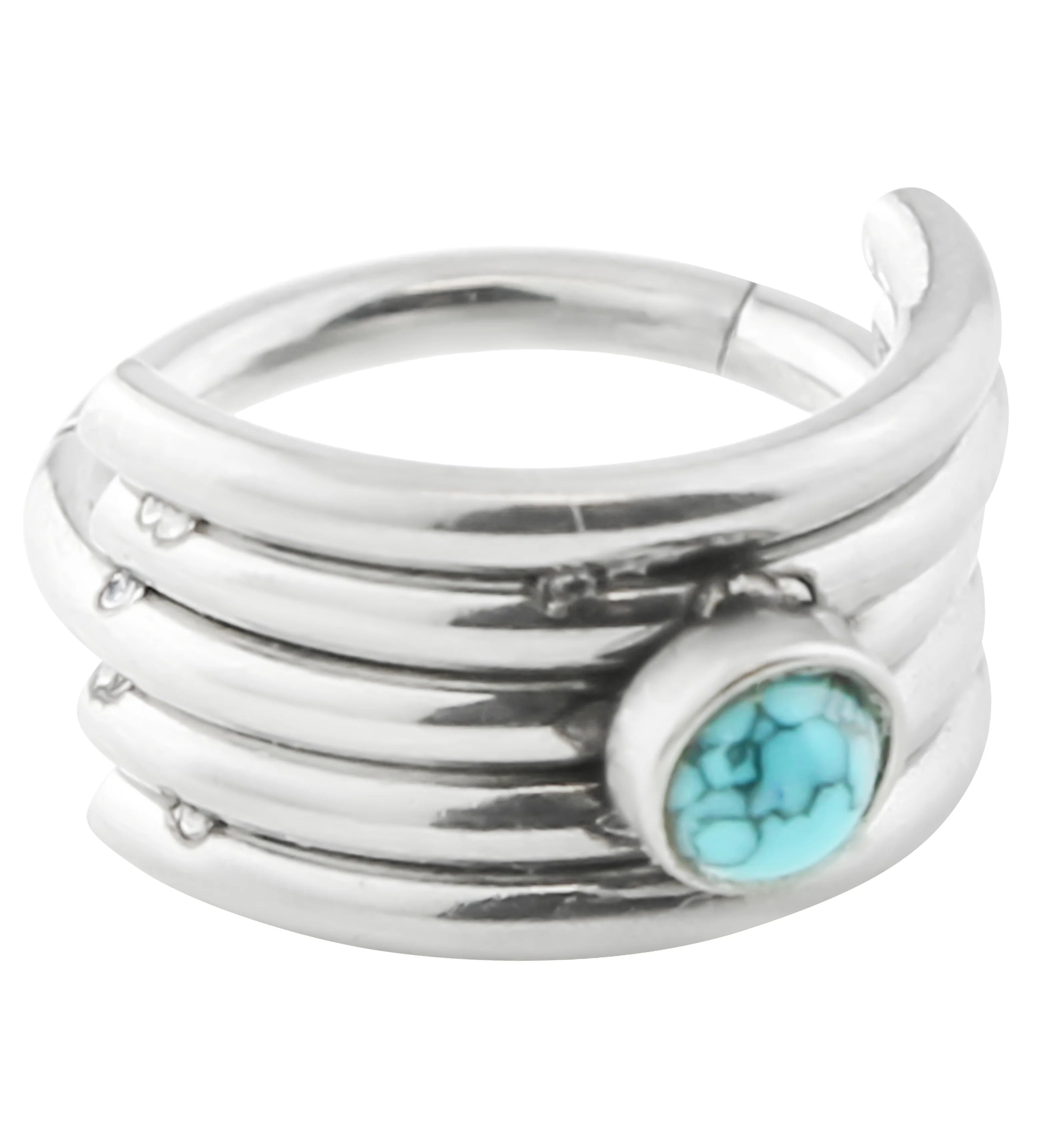 Howlite Turquoise Stacked Stainless Steel Hinged Cuff Segment Ring - Mrs Treak