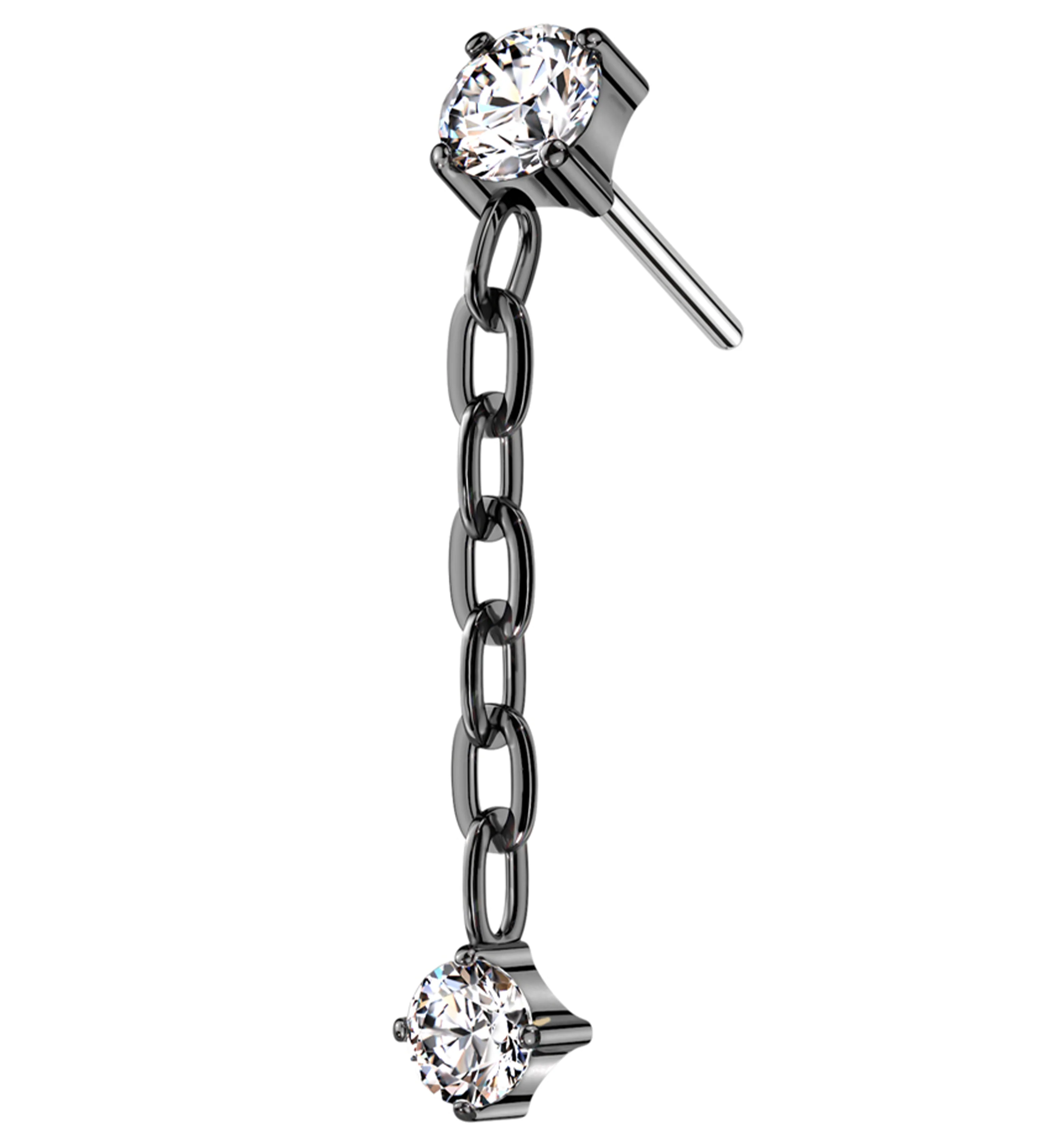 Black PVD Clear CZ Dangle Chain Titanium Threadless Top - Mrs Treak