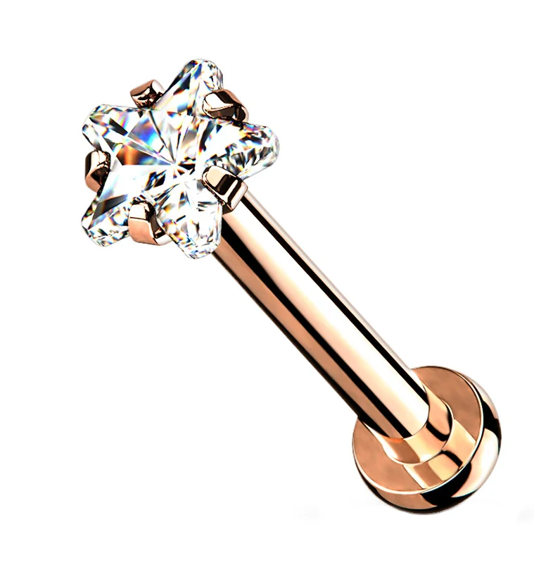 Rose Gold PVD Star CZ Labret Post - Mrs Treak