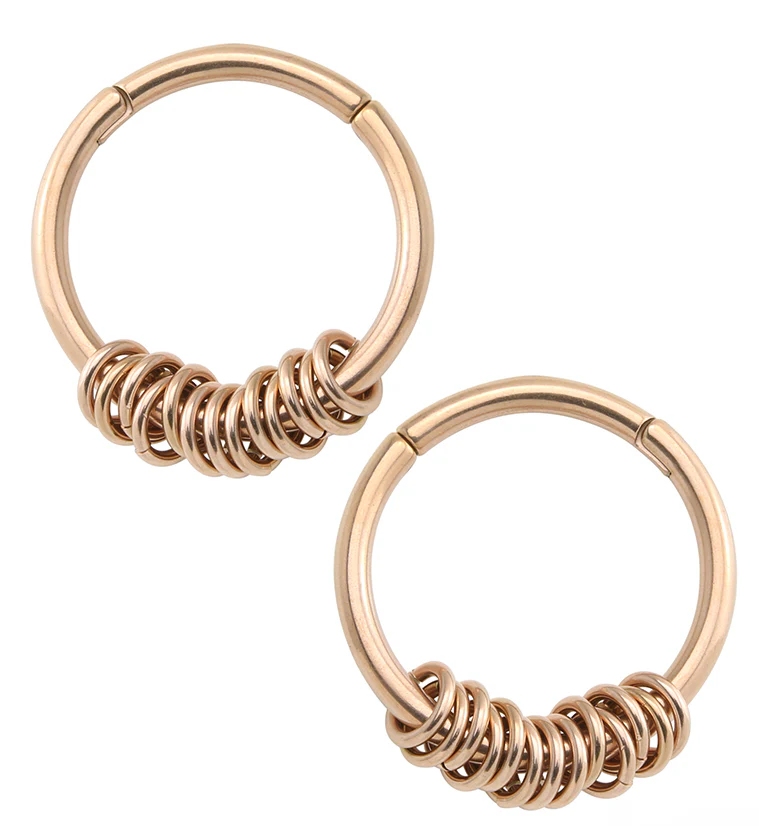 Rose Gold PVD Active Rings Hinged Ear Weights - Mrs Treak