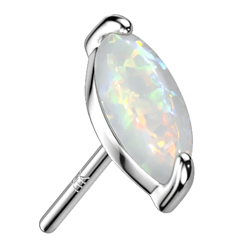 14kt White Gold Ovate White Opalite Threadless Top - Mrs Treak